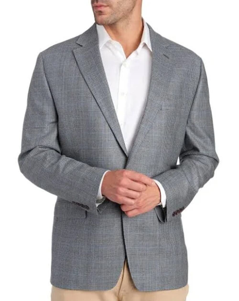 Lauren Ralph Lauren Mens Sport Coat Blazer Gray Blue Houndstooth 44L Preppy